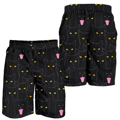 Black Cat Yellow Eyes Print Pattern Mens Shorts-JTAMIGO.COM