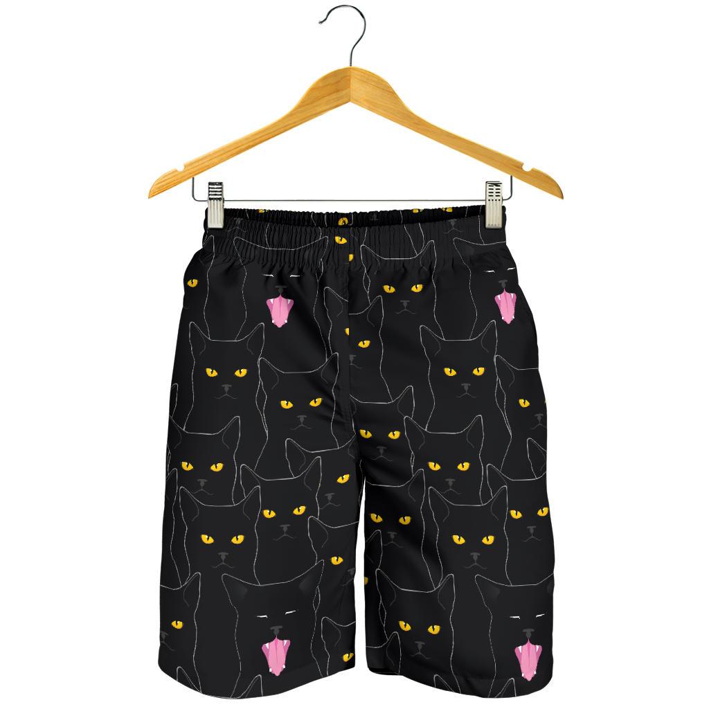 Black Cat Yellow Eyes Print Pattern Mens Shorts-JTAMIGO.COM