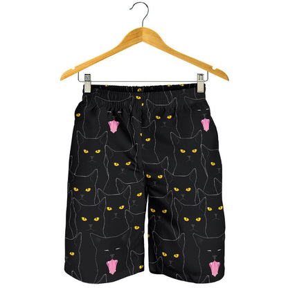 Black Cat Yellow Eyes Print Pattern Mens Shorts-JTAMIGO.COM