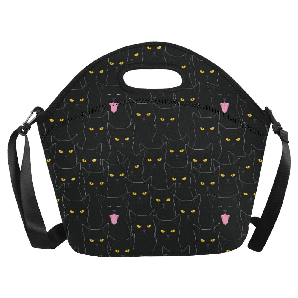 Black Cat Yellow Eyes Print Pattern Neoprene Lunch Bag (Model 1669)(Large)-JTAMIGO.COM