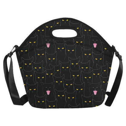 Black Cat Yellow Eyes Print Pattern Neoprene Lunch Bag (Model 1669)(Large)-JTAMIGO.COM