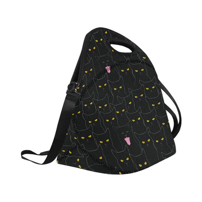 Black Cat Yellow Eyes Print Pattern Neoprene Lunch Bag (Model 1669)(Large)-JTAMIGO.COM