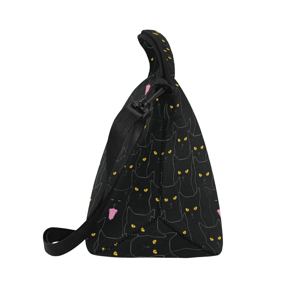 Black Cat Yellow Eyes Print Pattern Neoprene Lunch Bag (Model 1669)(Large)-JTAMIGO.COM
