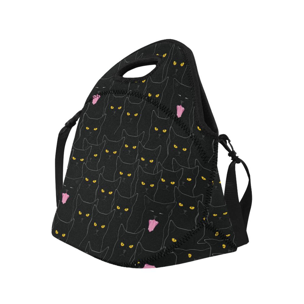 Black Cat Yellow Eyes Print Pattern Neoprene Lunch Bag (Model 1669)(Large)-JTAMIGO.COM