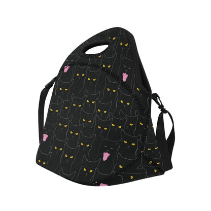 Black Cat Yellow Eyes Print Pattern Neoprene Lunch Bag (Model 1669)(Large)-JTAMIGO.COM