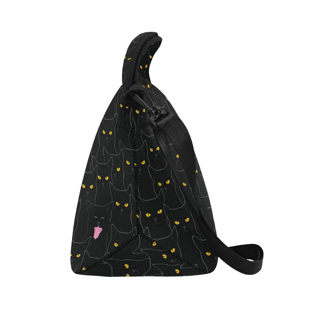 Black Cat Yellow Eyes Print Pattern Neoprene Lunch Bag (Model 1669)(Large)-JTAMIGO.COM