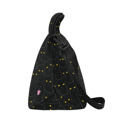 Black Cat Yellow Eyes Print Pattern Neoprene Lunch Bag (Model 1669)(Large)-JTAMIGO.COM