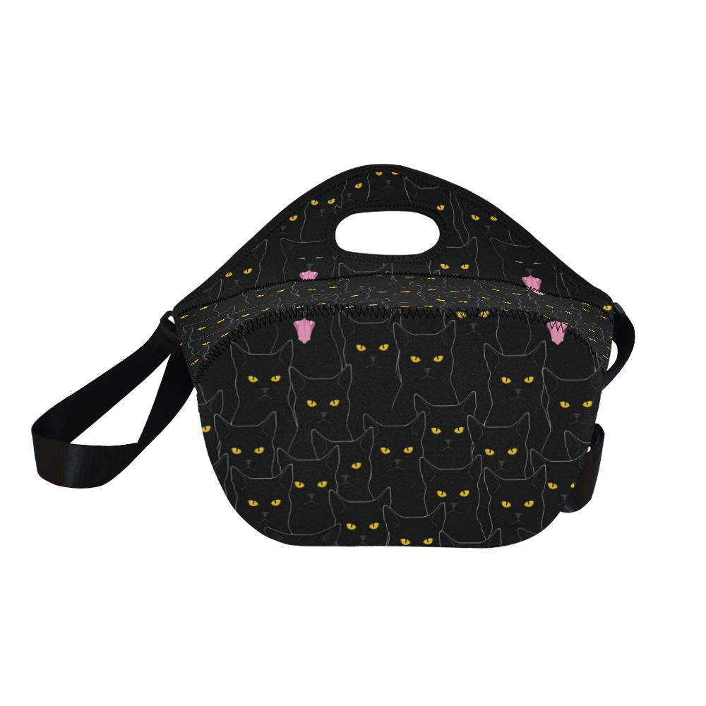 Black Cat Yellow Eyes Print Pattern Neoprene Lunch Bag (Model 1669)(Large)-JTAMIGO.COM