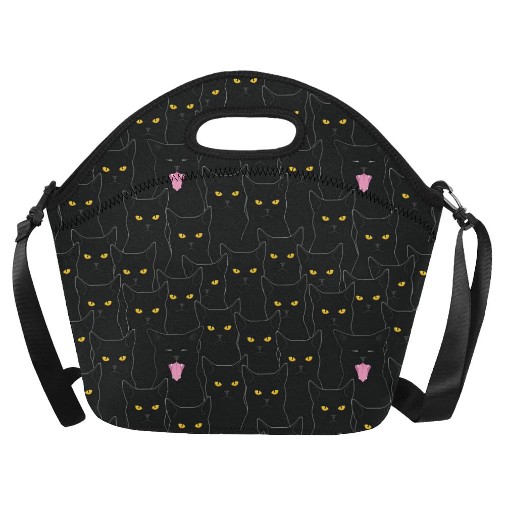 Black Cat Yellow Eyes Print Pattern Neoprene Lunch Bag (Model 1669)(Large)-JTAMIGO.COM