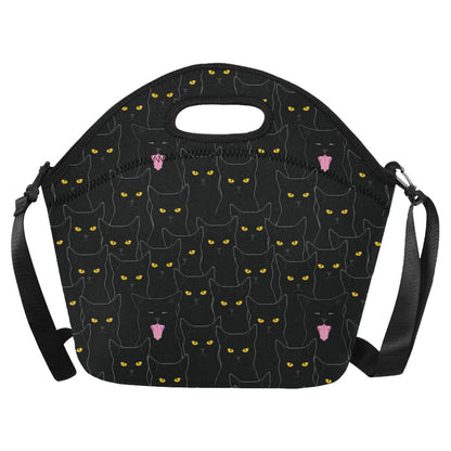 Black Cat Yellow Eyes Print Pattern Neoprene Lunch Bag (Model 1669)(Large)-JTAMIGO.COM