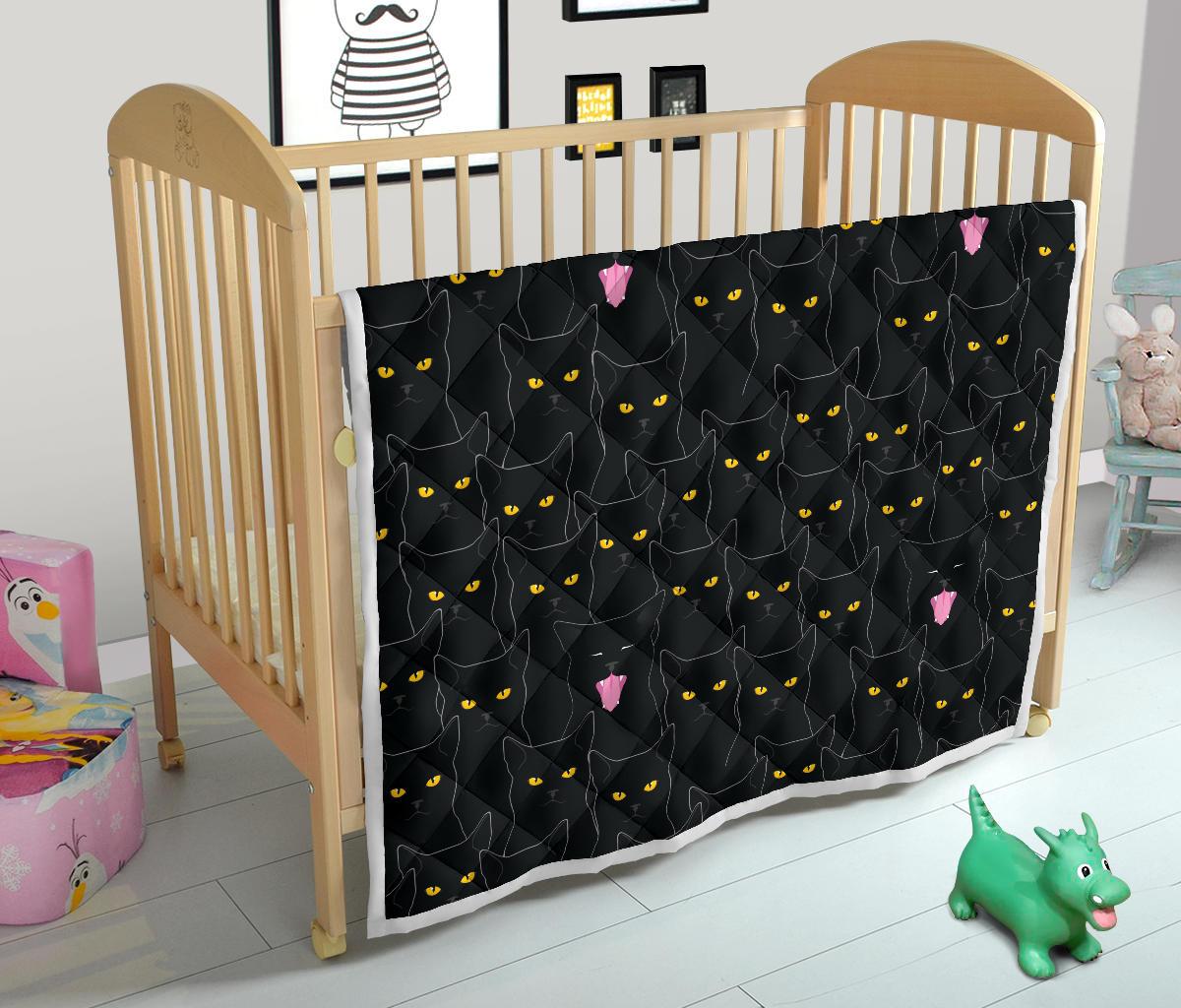 Black Cat Yellow Eyes Print Pattern Premium Quilt-JTAMIGO.COM