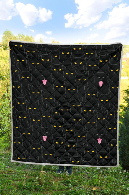 Black Cat Yellow Eyes Print Pattern Premium Quilt-JTAMIGO.COM