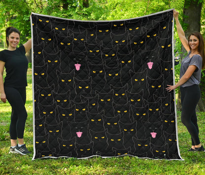 Black Cat Yellow Eyes Print Pattern Premium Quilt-JTAMIGO.COM
