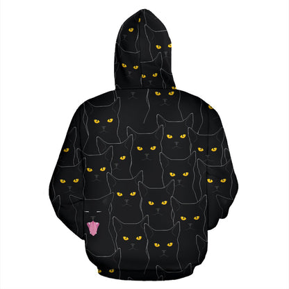 Black Cat Yellow Eyes Print Pattern Pullover Hoodie