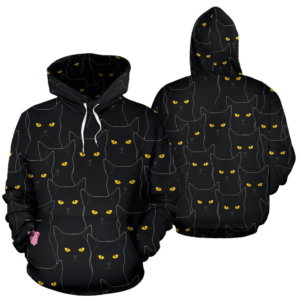 Black Cat Yellow Eyes Print Pattern Pullover Hoodie