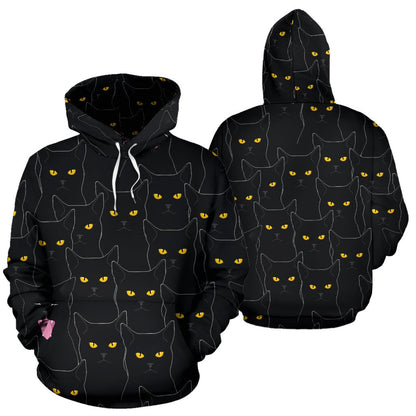 Black Cat Yellow Eyes Print Pattern Pullover Hoodie