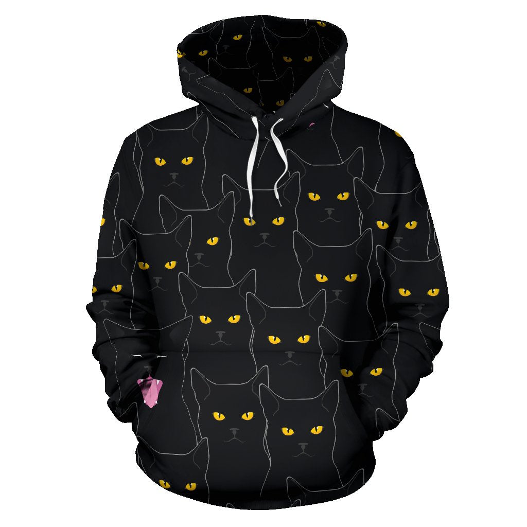 Black Cat Yellow Eyes Print Pattern Pullover Hoodie