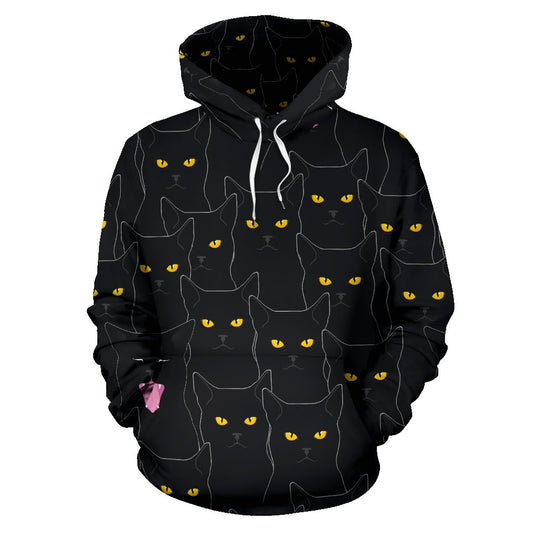 Black Cat Yellow Eyes Print Pattern Pullover Hoodie