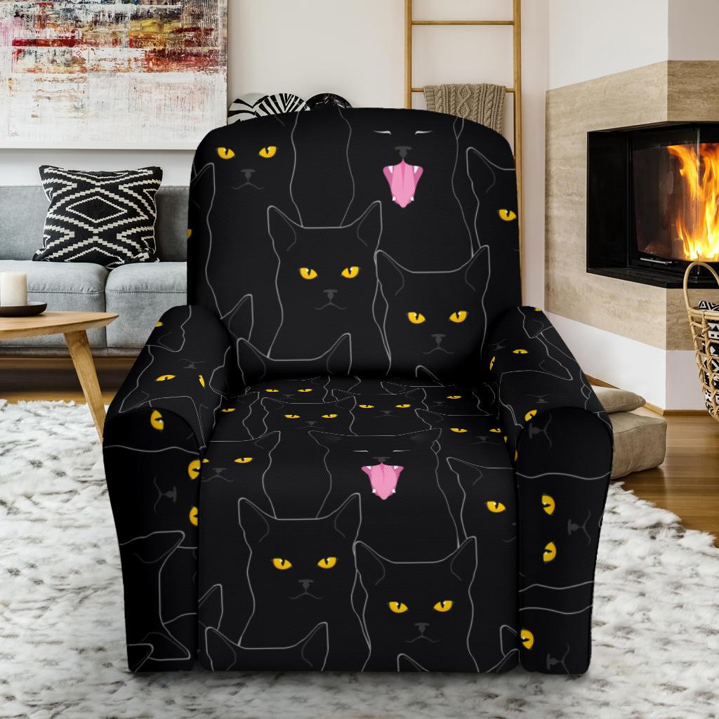 Black Cat Yellow Eyes Print Pattern Single Sofa Slipcover -JTAMIGO.COM