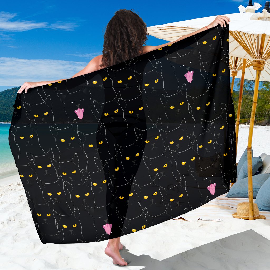 Black Cat Yellow Eyes Print Pattern Sarong Pareo Wrap