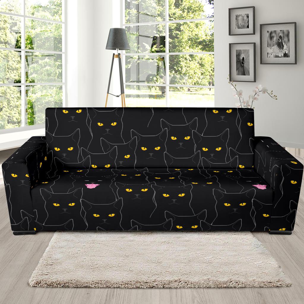 Black Cat Yellow Eyes Print Pattern Sofa Slipcover-JTAMIGO.COM