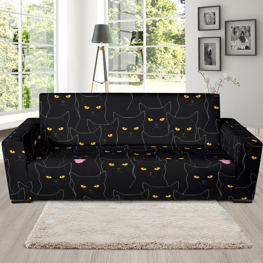 Black Cat Yellow Eyes Print Pattern Sofa Slipcover-JTAMIGO.COM
