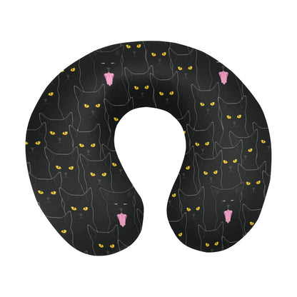 Black Cat Yellow Eyes Print Pattern U-Shaped Travel Neck Pillow-JTAMIGO.COM