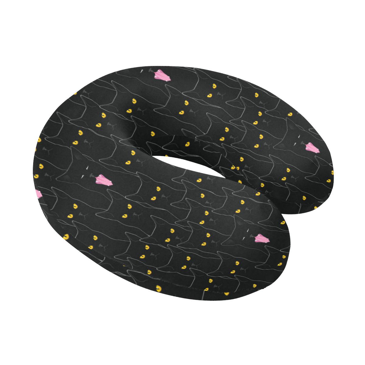 Black Cat Yellow Eyes Print Pattern U-Shaped Travel Neck Pillow-JTAMIGO.COM