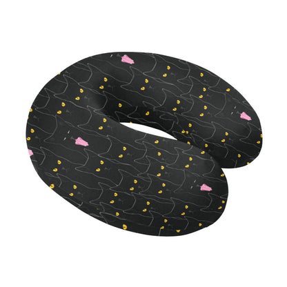 Black Cat Yellow Eyes Print Pattern U-Shaped Travel Neck Pillow-JTAMIGO.COM