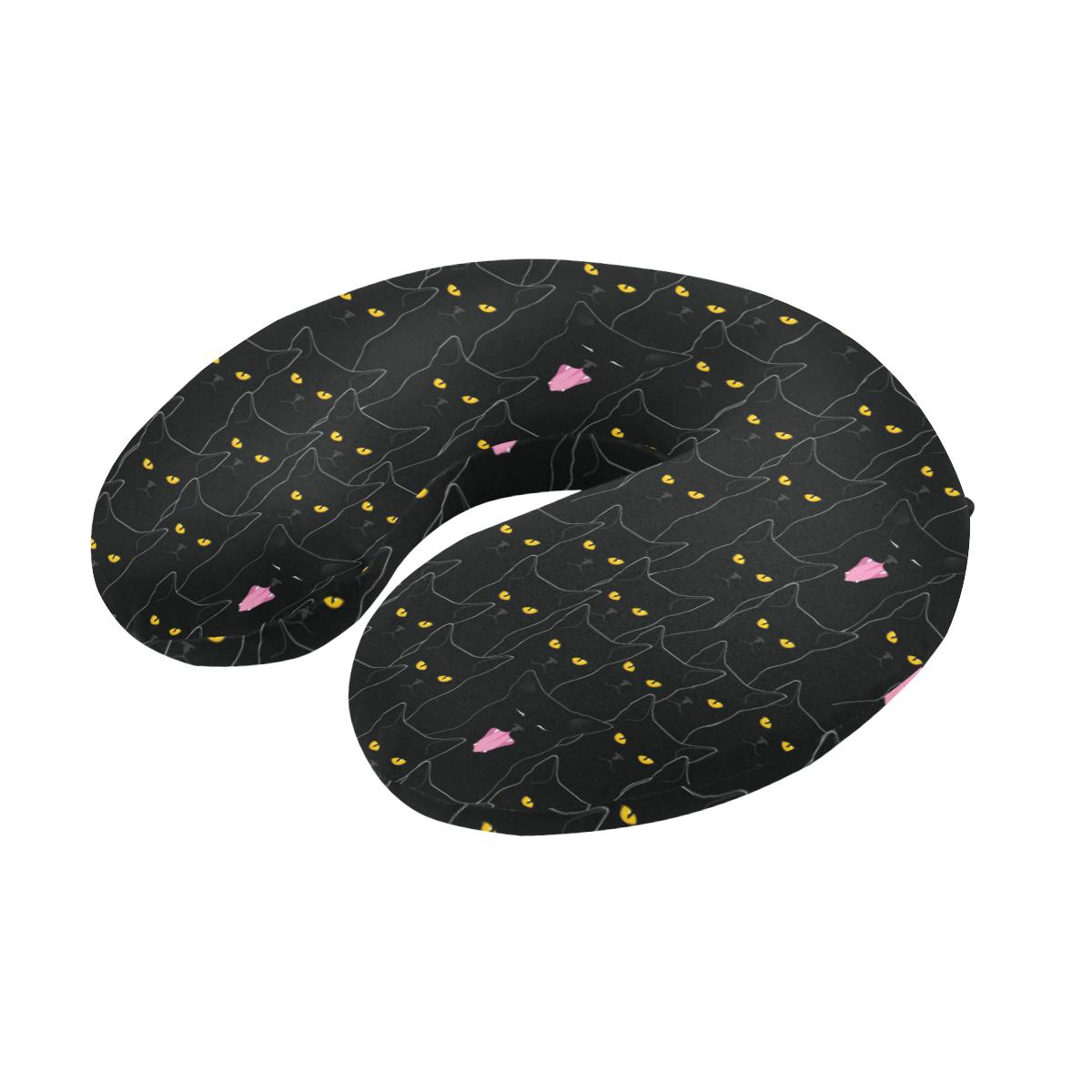 Black Cat Yellow Eyes Print Pattern U-Shaped Travel Neck Pillow-JTAMIGO.COM