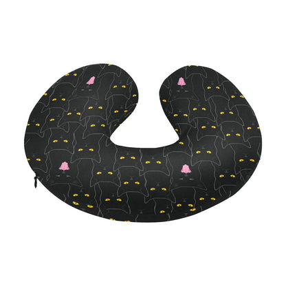 Black Cat Yellow Eyes Print Pattern U-Shaped Travel Neck Pillow-JTAMIGO.COM