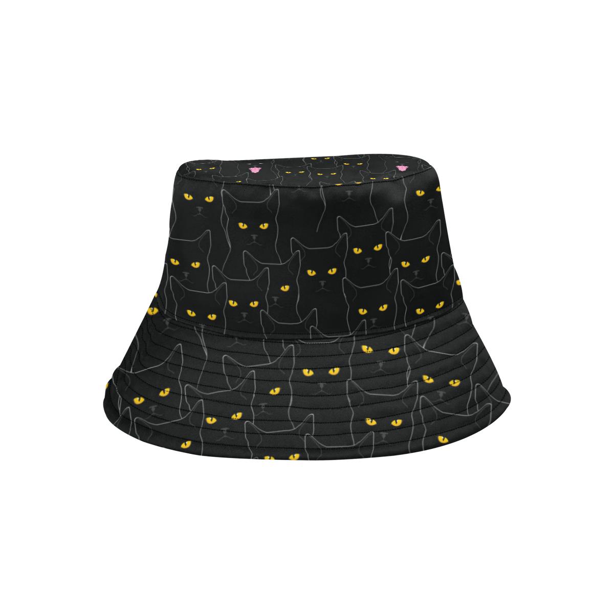 Black Cat Yellow Eyes Print Pattern Unisex Bucket Hat