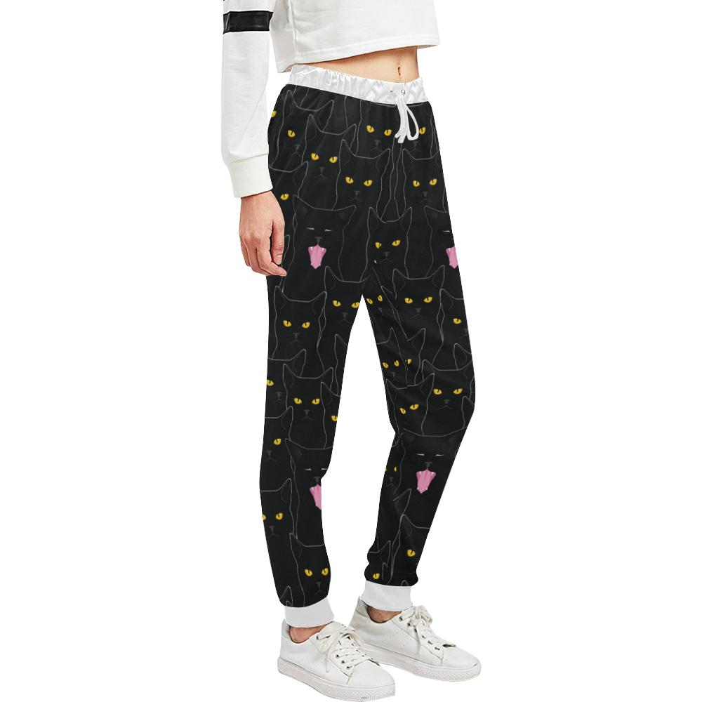 Black Cat Yellow Eyes Print Pattern Unisex Casual Sweatpants (Model L11)-JTAMIGO.COM