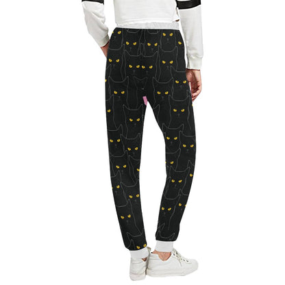 Black Cat Yellow Eyes Print Pattern Unisex Casual Sweatpants (Model L11)-JTAMIGO.COM