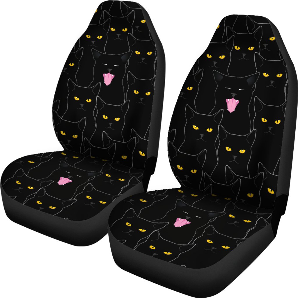 Black Cat Yellow Eyes Print Pattern Universal Fit Car Seat Covers
