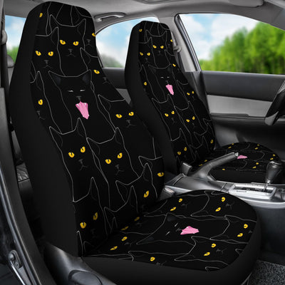 Black Cat Yellow Eyes Print Pattern Universal Fit Car Seat Covers