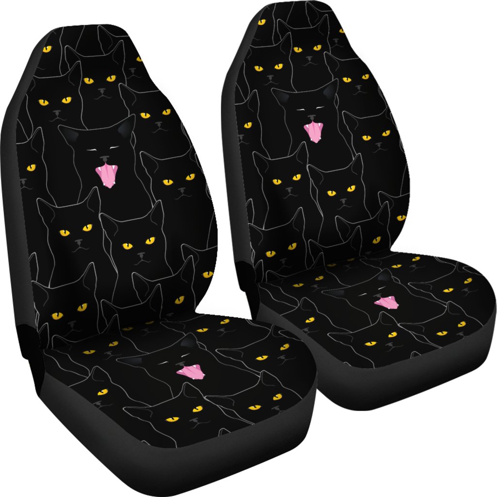 Black Cat Yellow Eyes Print Pattern Universal Fit Car Seat Covers