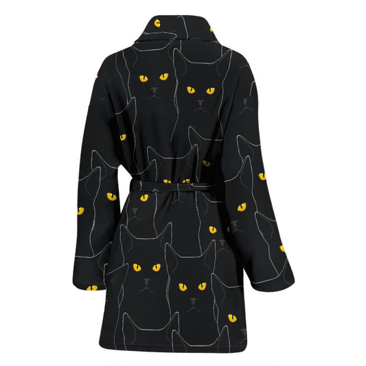 Black Cat Yellow Eyes Print Pattern Women Bath Robe-JTAMIGO.COM