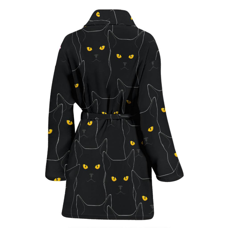 Black Cat Yellow Eyes Print Pattern Women Bath Robe-JTAMIGO.COM