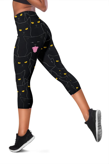 Black Cat Yellow Eyes Print Pattern Women Capris
