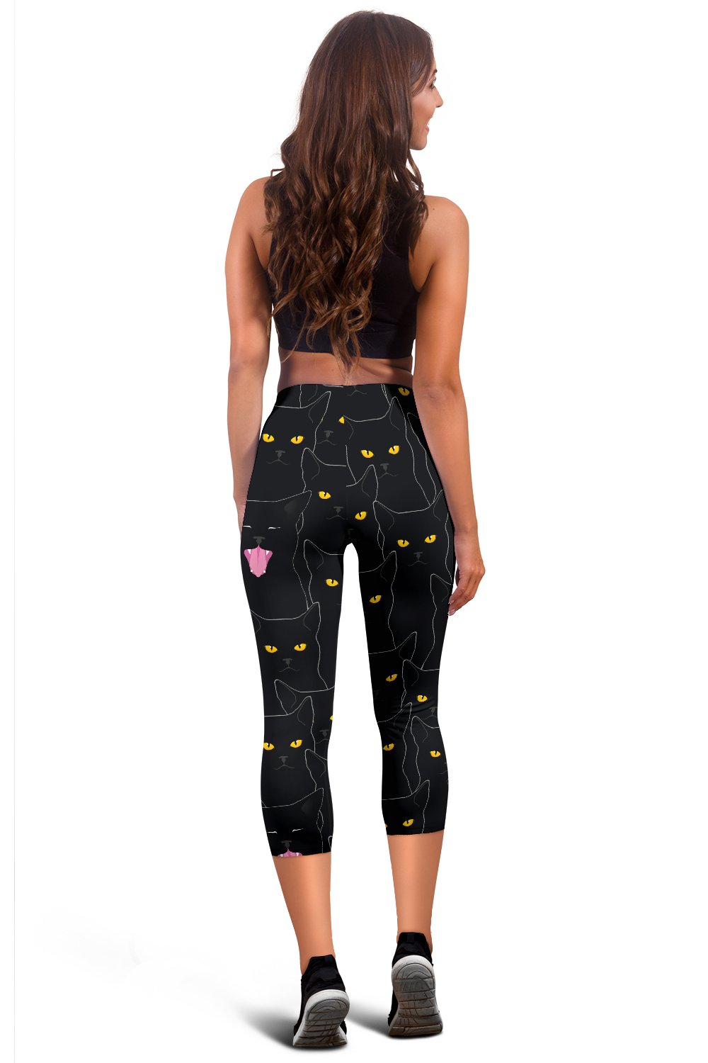 Black Cat Yellow Eyes Print Pattern Women Capris