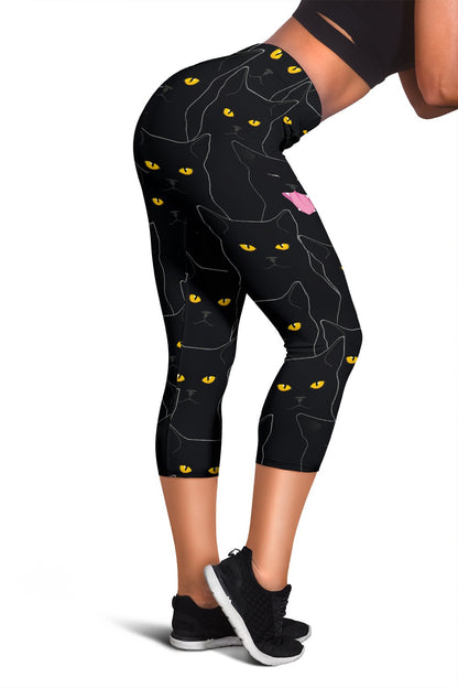 Black Cat Yellow Eyes Print Pattern Women Capris