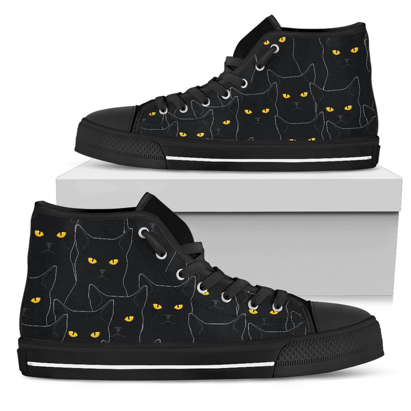 Black Cat Yellow Eyes Print Pattern Women High Top Shoes