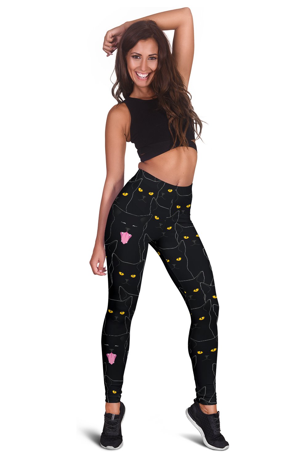 Black Cat Yellow Eyes Print Pattern Women Leggings