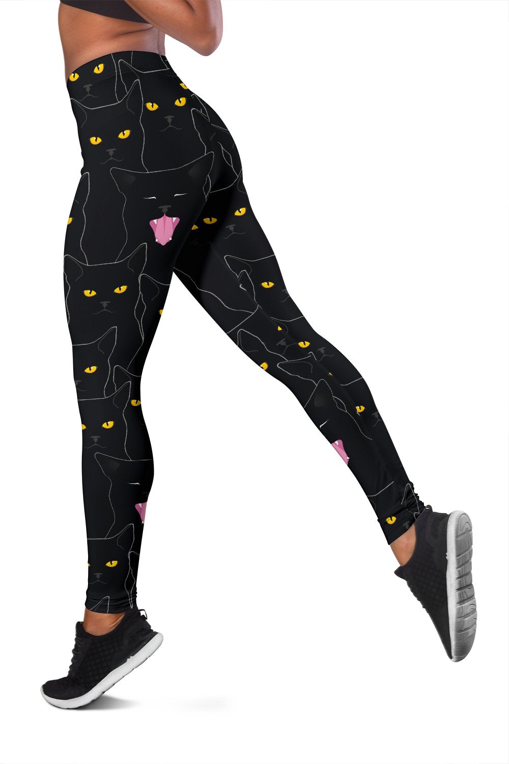 Black Cat Yellow Eyes Print Pattern Women Leggings