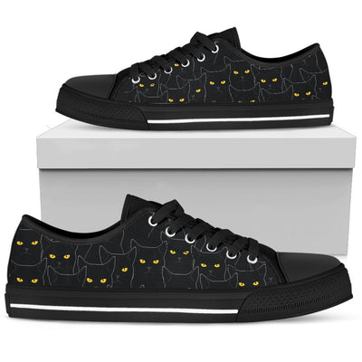 Black Cat Yellow Eyes Print Pattern Women Low Top Shoes