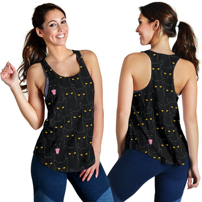 Black Cat Yellow Eyes Print Pattern Women Racerback Tank Top