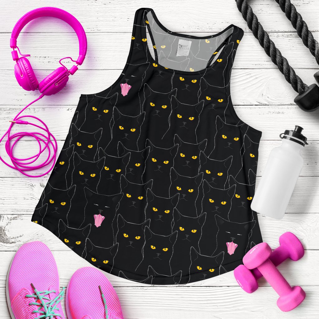 Black Cat Yellow Eyes Print Pattern Women Racerback Tank Top