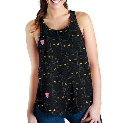 Black Cat Yellow Eyes Print Pattern Women Racerback Tank Top