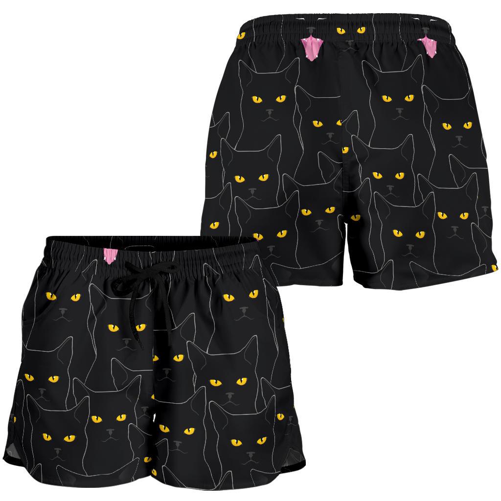 Black Cat Yellow Eyes Print Pattern Women Shorts-JTAMIGO.COM